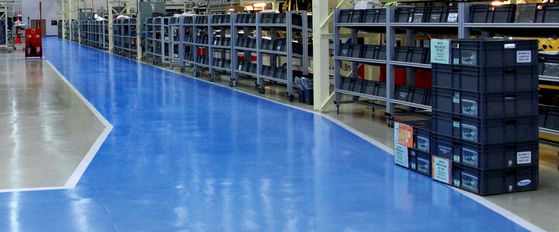 Factory flooring for manufacturing plant production areas